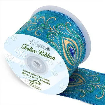 Peacock Ornate Metallic Eleganza Wired Edge Ribbon