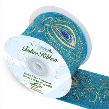 Peacock Ornate Eleganza Wired Edge Ribbon 63mm x 9.1m