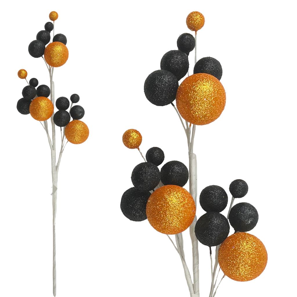 Halloween Black/Orange glittered ball pick 48cm