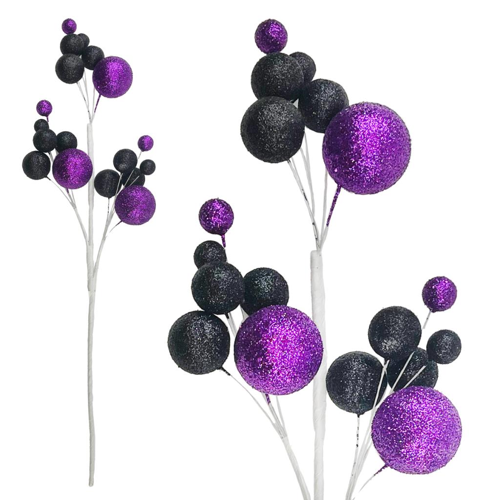 Halloween Black / Purple Glittered Ball Pick 48cm