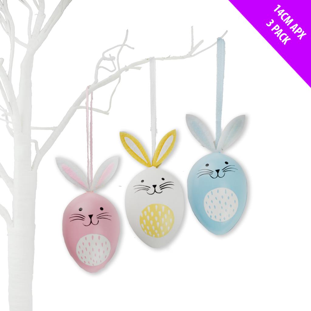 3PK HANGING EGG BUNNIES