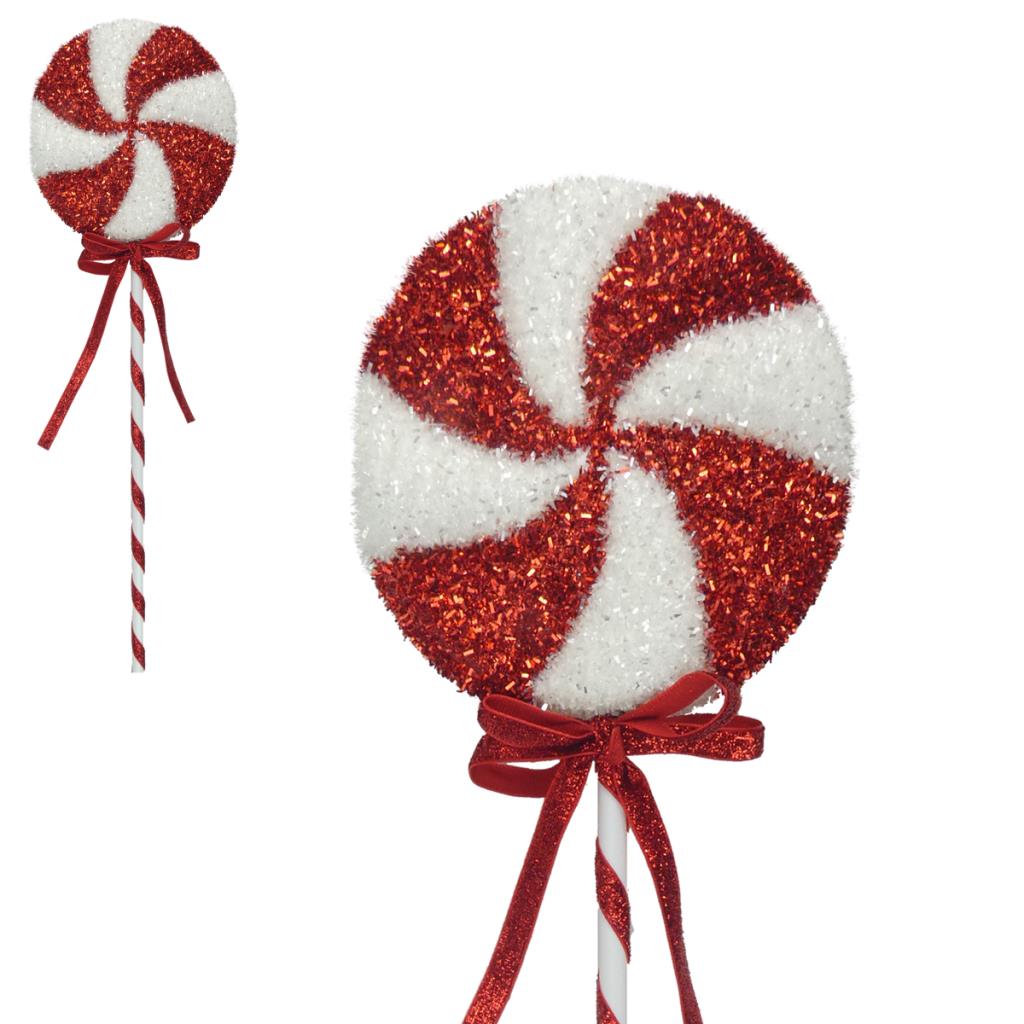 RED/WHITE TINSEL SWIRL LOLLY 15.5X48CM