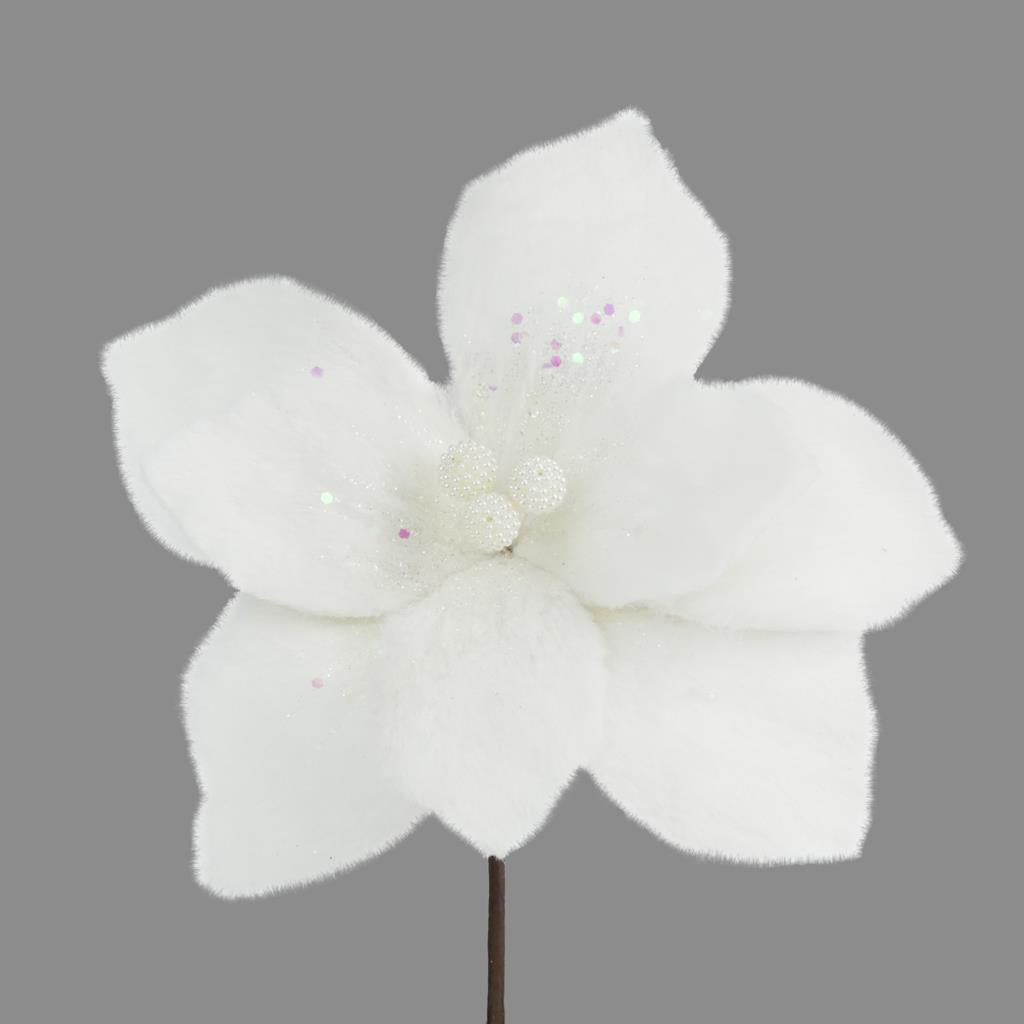 24CM FURRY FLOWER PICK WHITE