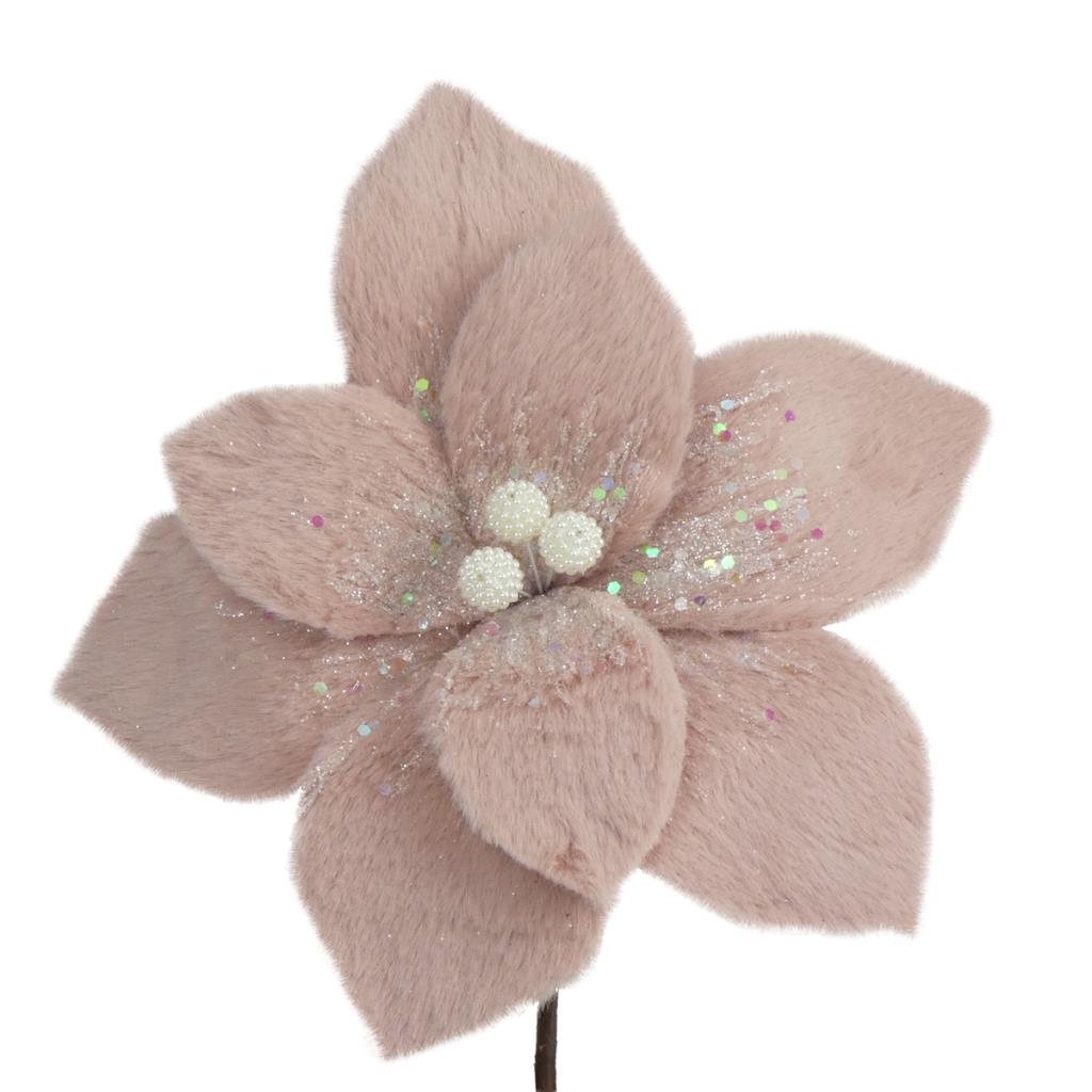 24CM FURRY FLOWER PICK PINK