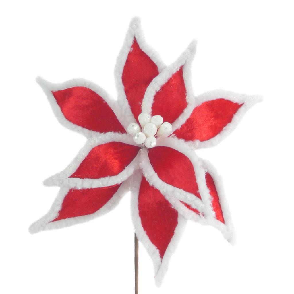 FUR EDGE POINSETTA STEM RED/WHITE