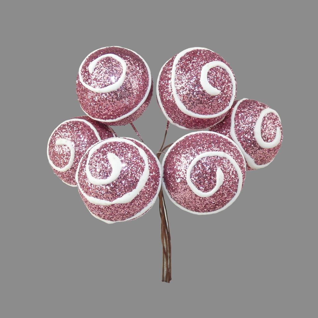 6 3CM SWIRL CANDY BALL PICK PINK