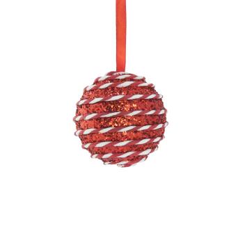 8CM RED/WHITE CANDY STRING BAUBLE