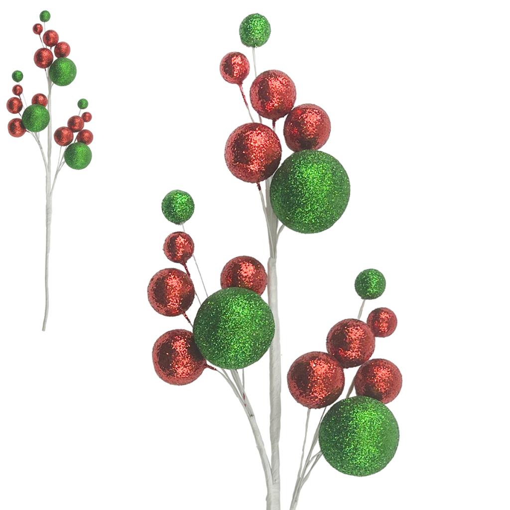 RED/GREEN BAUBLE PICK 48CM