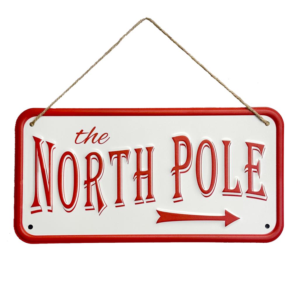 NORTH POLE EMBOSSED METAL SIGN 15X30CM