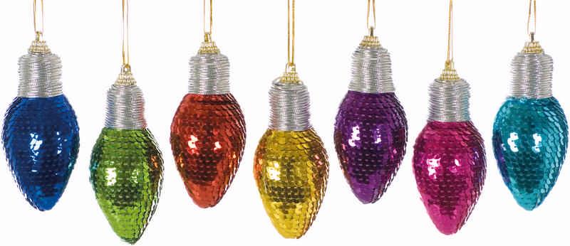 11cm 7 asstd sequin light bulb tree trim