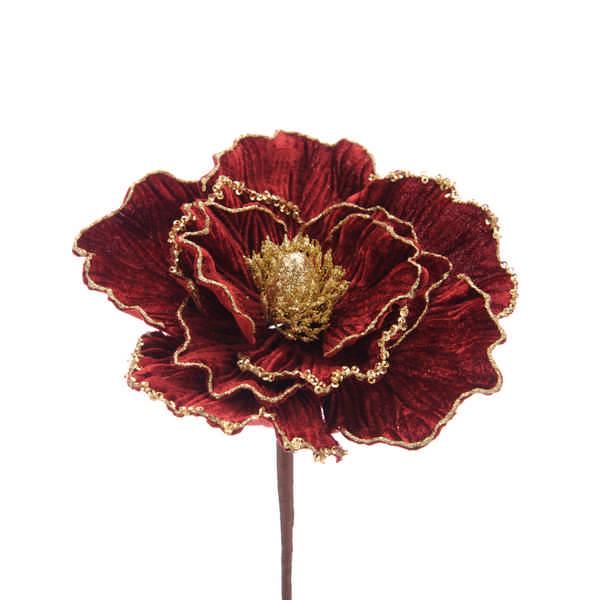 30cm burgundy with gold glitter rose stem