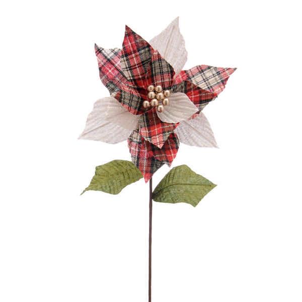 56cm tartan poinsettia stem