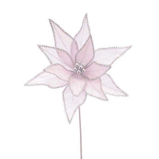 65cm light pink - silver glitter poinsettia stem