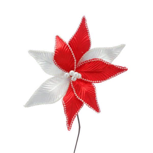 65cm red and white poinsettia stem