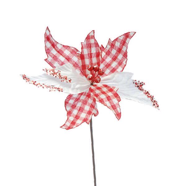 67cm red and white checked poinsettia stem