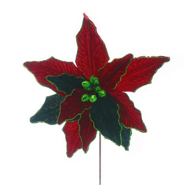 52cm red and rich green poinsettia stem