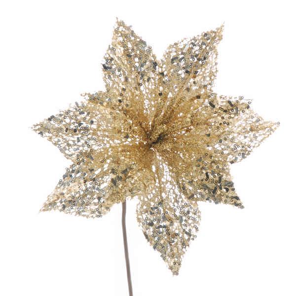 53cm champagne poinsettia with sequins stem