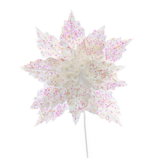 white glitter sequin poinsettia stem 47cm