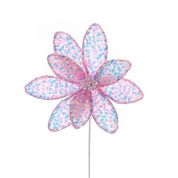 light pink/iris sequin poinsettia stem 43cm