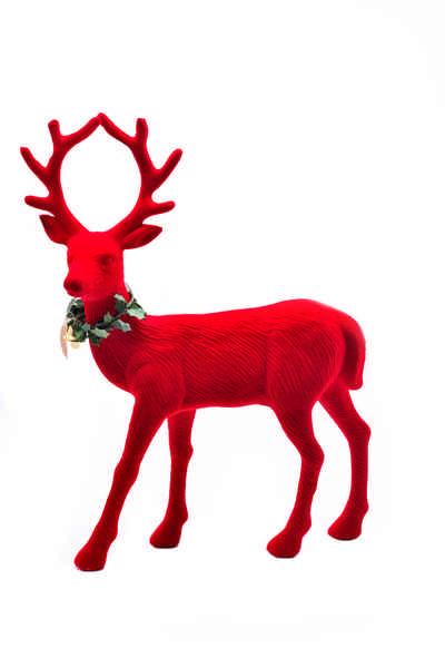 32cm red flocked reindeer