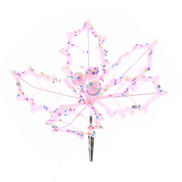 20cm light pink glitter holly clip on flower