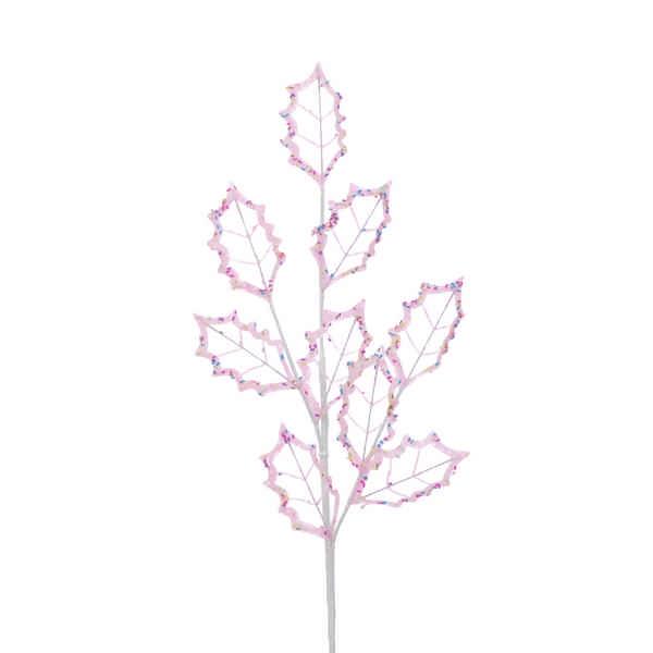 61cm baby pink glitter cut out holly stem