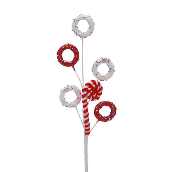 47cm red / white glitter stripped candy stem