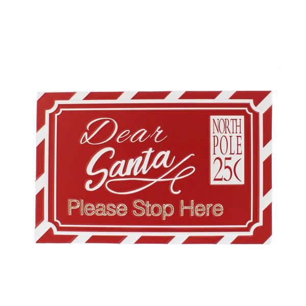 DEAR SANTA red and white letter metal sign 29cm