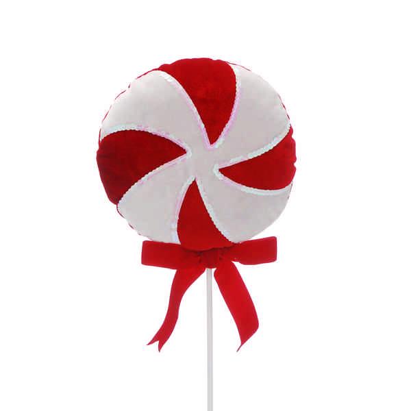 FABRIC RED/WHITE CANDY CANE LOLLY PICK 40CM