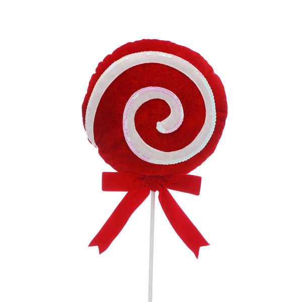 FABRIC RED/WHITE CANDY CANE SWIRL LOLLY PICK 40CM