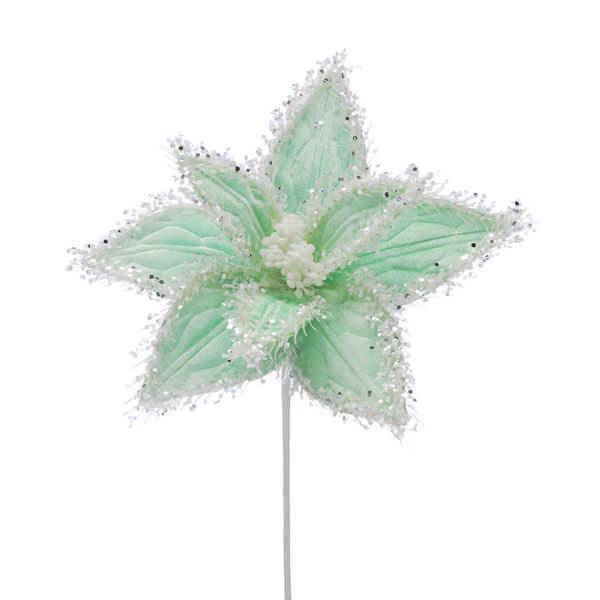 50cm green flower-silver glitter edging stem