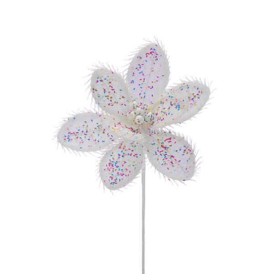 50cm white flower with multicolour sprinkles stem