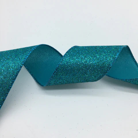 Turquoise Sparkle Wired Edge Ribbon 63mm x 9.1m