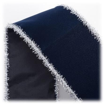 Navy Velvet Wired Silver Tinsel Edge 63mm x 10m